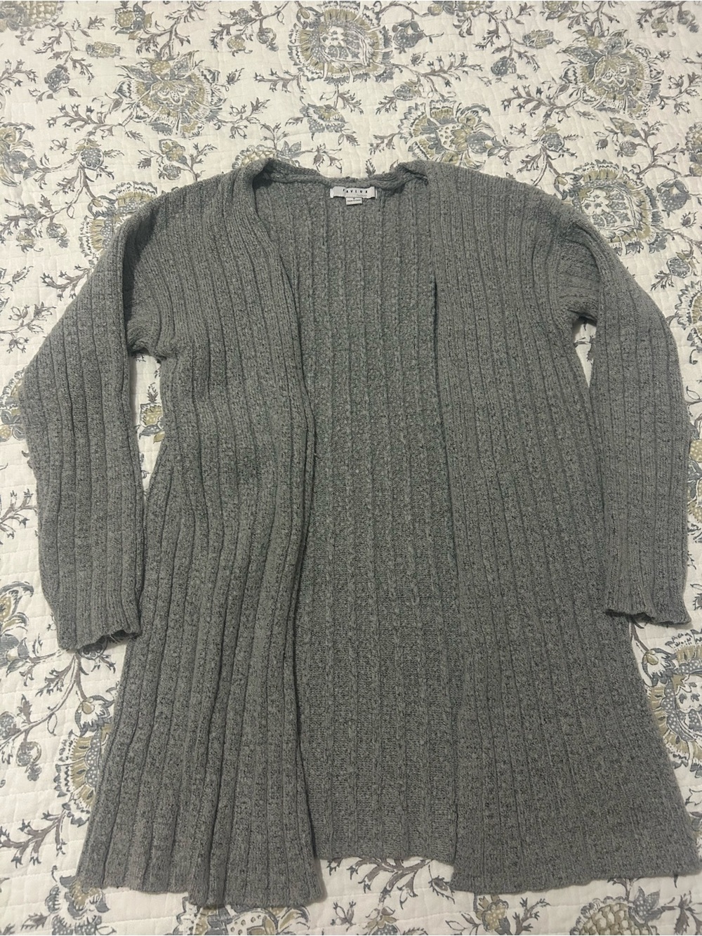 FAVLUX Gray Ribbed Open-Front Long Cardigan